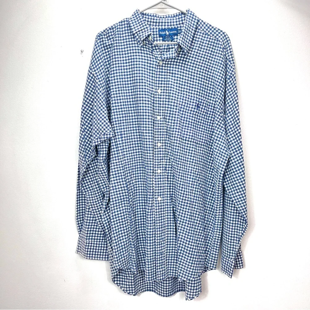 Polo Ralph Lauren Blue Gingham Cotton Button Down Blake‎ Shirt XL